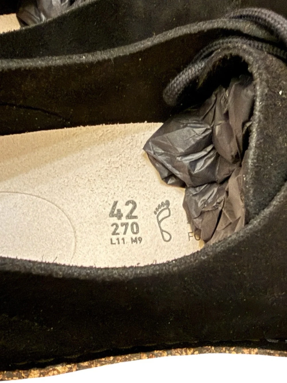 Birkenstock Pasadena Black Suede Shoes EU 42 W11 M9 NIB
